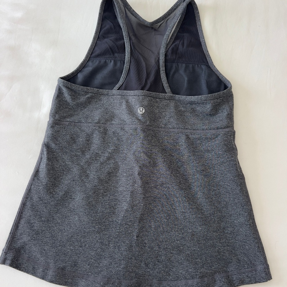 Lululemon Grey Heathered Surplice Racerback Tank Top with Mesh Back - Picture 2 of 4